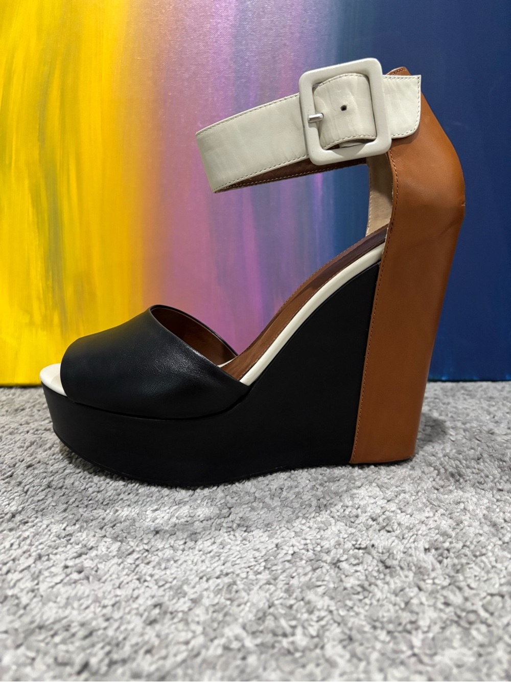 NIB Liviana Conti Italian Leather Wedge Sandals - Size 41